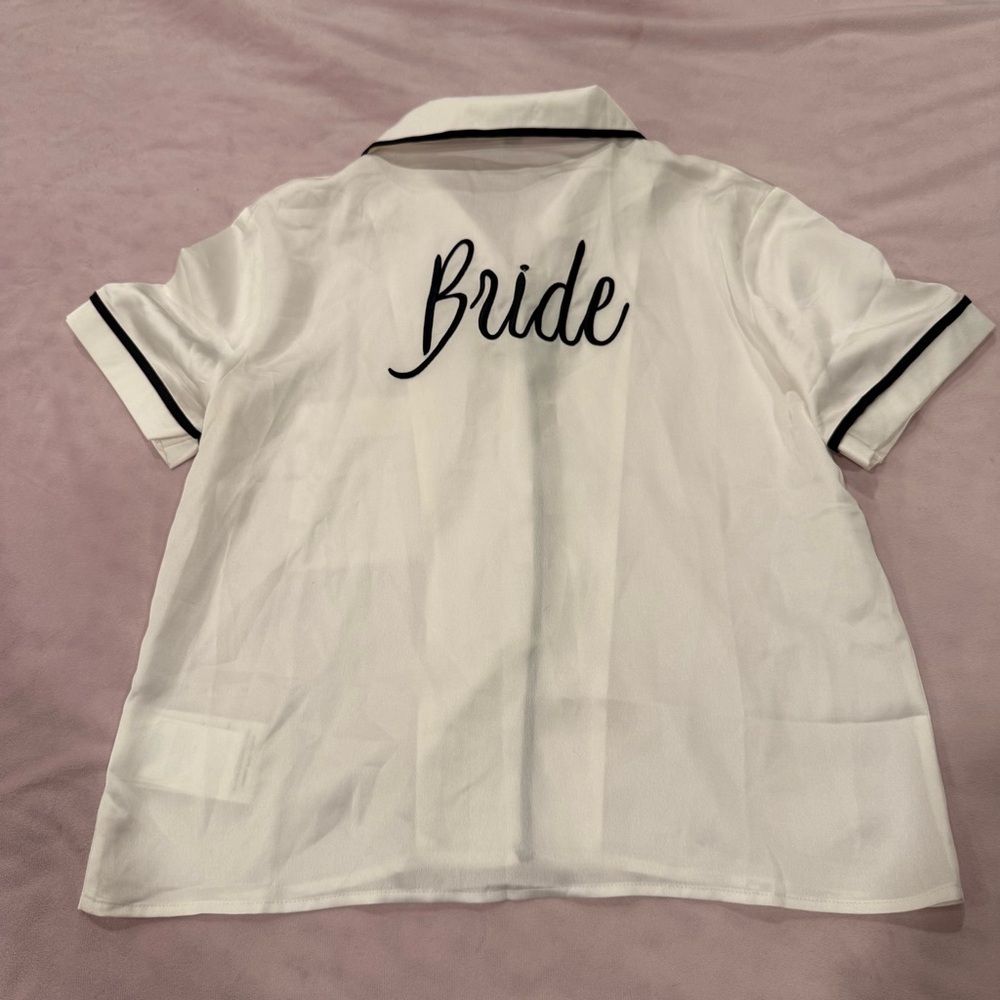 David's Bridal White Top with Black Edging size small